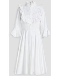 Mikael Aghal - Broderie Anglaise-paneled Pleated Cotton-blend Poplin Dress - Lyst