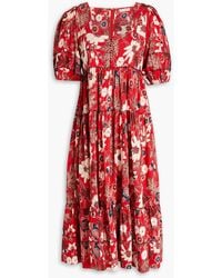 Ulla Johnson - Nora Gathe Floral-print Cotton-blend Midi Dress - Lyst