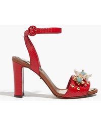 Dolce & Gabbana - Embellished Lizard-effect Leather Sandals - Lyst