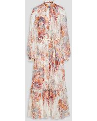 Zimmermann - Ruffled Floral-print Silk-crepon Midi Dress - Lyst