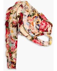Zimmermann - One-shoulder Cropped Floral-print Linen And Silk-blend Top - Lyst