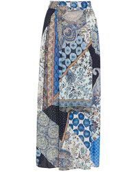 Etro Printed Pleated Silk Crepe De Chine Midi Skirt - Blue