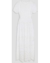 RED Valentino - Scalloped Broderie Anglaise Cotton Midi Dress - Lyst