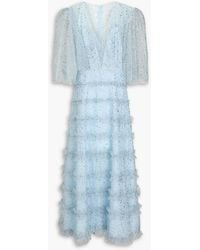 Costarellos - Robe aus tüll mit glitter-finish und rüschen - Lyst