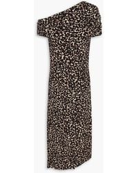 Diane von Furstenberg - Agustin One-shoulder Ruched Leopard-print Crepe Midi Dress - Lyst