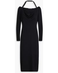 Alberta Ferretti - Lace-trimmed Ribbed Jersey Halterneck Midi Dress - Lyst