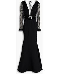 Rebecca Vallance - Belted Flocked Tulle And Crepe Gown - Lyst