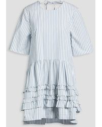 Ganni - Ruffled Striped Cotton-Poplin Mini Dress - Lyst