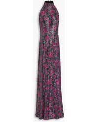 ROTATE BIRGER CHRISTENSEN - Sequined Floral-print Stretch-mesh Halterneck Maxi Dress - Lyst