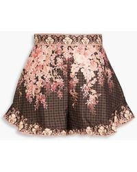 Zimmermann - Printed Silk And Cotton-Blend Satin Shorts - Lyst