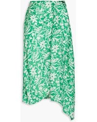 Maje - Draped Floral-print Cupro-blend Satin-twill Midi Skirt - Lyst