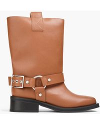 Ganni - Buckled Leather-blend Boots - Lyst