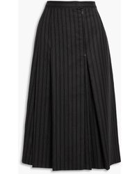Ferragamo - Pleated Striped Wool-twill Midi Skirt - Lyst
