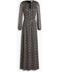 Mikael Aghal - Gathered Floral-print Georgette Maxi Dress - Lyst