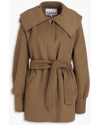 Ganni - Belted Wool-blend Felt Coat - Lyst