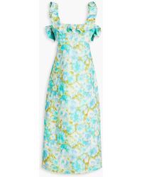 Zimmermann - Ruffled Floral-print Linen Midi Dress - Lyst
