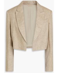 Brunello Cucinelli - Cropped blazer aus einer leinenmischung mit fischgratmuster in metallic-optik - Lyst