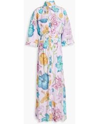 Hayley Menzies - Marielle Pleated Printed Silk Crepe De Chine Maxi Shirt Dress - Lyst