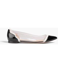 Gianvito Rossi - Plexi Lace-trimmed Pvc And Patent-leather Point-toe Flats - Lyst