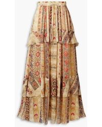 Etro - Tiered Floral-print Silk Crepe De Chine Maxi Skirt - Lyst