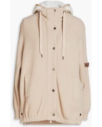 Brunello Cucinelli - Layered Bead-embellished Shell And Ribbed-knit Hooded Jacket - Lyst