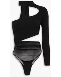Mugler - Illusion asymmetrischer body aus stretch-jersey mit tülleinsatz - Lyst