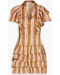 Sandro - Ruffled Printed Twill Mini Dress - Lyst
