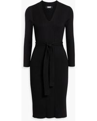 DKNY - Belted Ribbed-knit Dress - Lyst