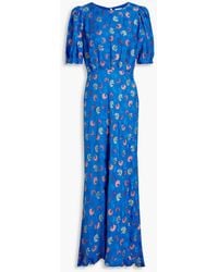 Saloni - Vida Ruffled Printed Silk-satin Jacquard Maxi Dress - Lyst