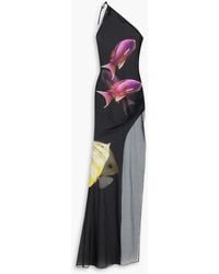 David Koma - One-Shoulder Printed Mesh Gown - Lyst