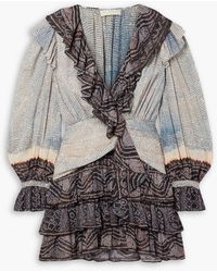 Ulla Johnson - Sara Ruffled Printed Cotton-blend Crepon Mini Dress - Lyst