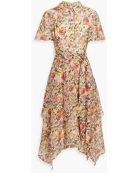 Mikael Aghal - Belted Floral-Print Voile Midi Shirt Dress - Lyst