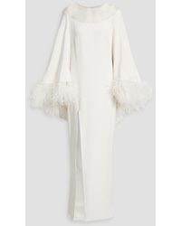Monique Lhuillier - Feather-embellished Crepe And Tulle Gown - Lyst