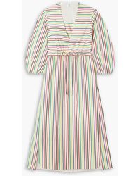 Rosie Assoulin - Vivella Gathered Striped Cotton And Linen-blend Midi Dress - Lyst