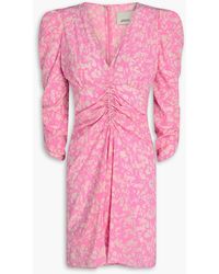Isabel Marant - Alinza Ruched Printed Silk-Blend Crepe Mini Dress - Lyst