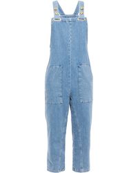 Maje Cropped Denim Overalls Mid Denim - Blue