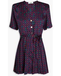 Sandro - Pleated Printed Satin-twill Playsuit - Lyst