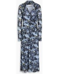 Ganni - Floral-print Mesh Midi Wrap Dress - Lyst