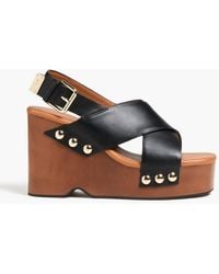 Maje - Embellished Leather Wedge Slingback Sandals - Lyst