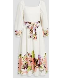 Mikael Aghal - Midikleid aus einer baumwoll-leinenmischung mit floralem print - Lyst