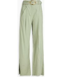 Veronica Beard - Rimini Belted Pleated Linen-blend Wide-leg Pants - Lyst