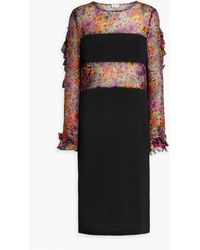 Dries Van Noten - Ruffled Floral-print Georgette-paneled Silk-blend Crepe Dress - Lyst