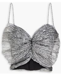 Isabel Marant - Tresha Cropped Bow-embellished Plissé-lamé Top - Lyst
