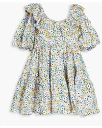 Agua Bendita - Flor Ruffled Floral-print Cotton Mini Dress - Lyst