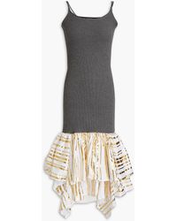 JW Anderson - Tiered Cotton Poplin-paneled Ribbed-knit Midi Dress - Lyst