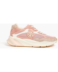 Tory Burch - Sawyer Leather, Suede And Mesh Sneakers - Lyst