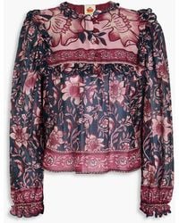 FARM Rio - Bluse aus baumwoll-voile mit floralem print und rüschen - Lyst