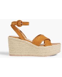 Gianvito Rossi - Leather-trimmed Suede Espadrille Wedge Sandals - Lyst