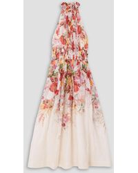 Zimmermann - Floral-print Linen And Silk-blend Organza Midi Dress - Lyst