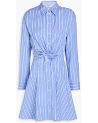 Sandro - Tie-detailed Striped Cotton-poplin Mini Shirt Dress - Lyst